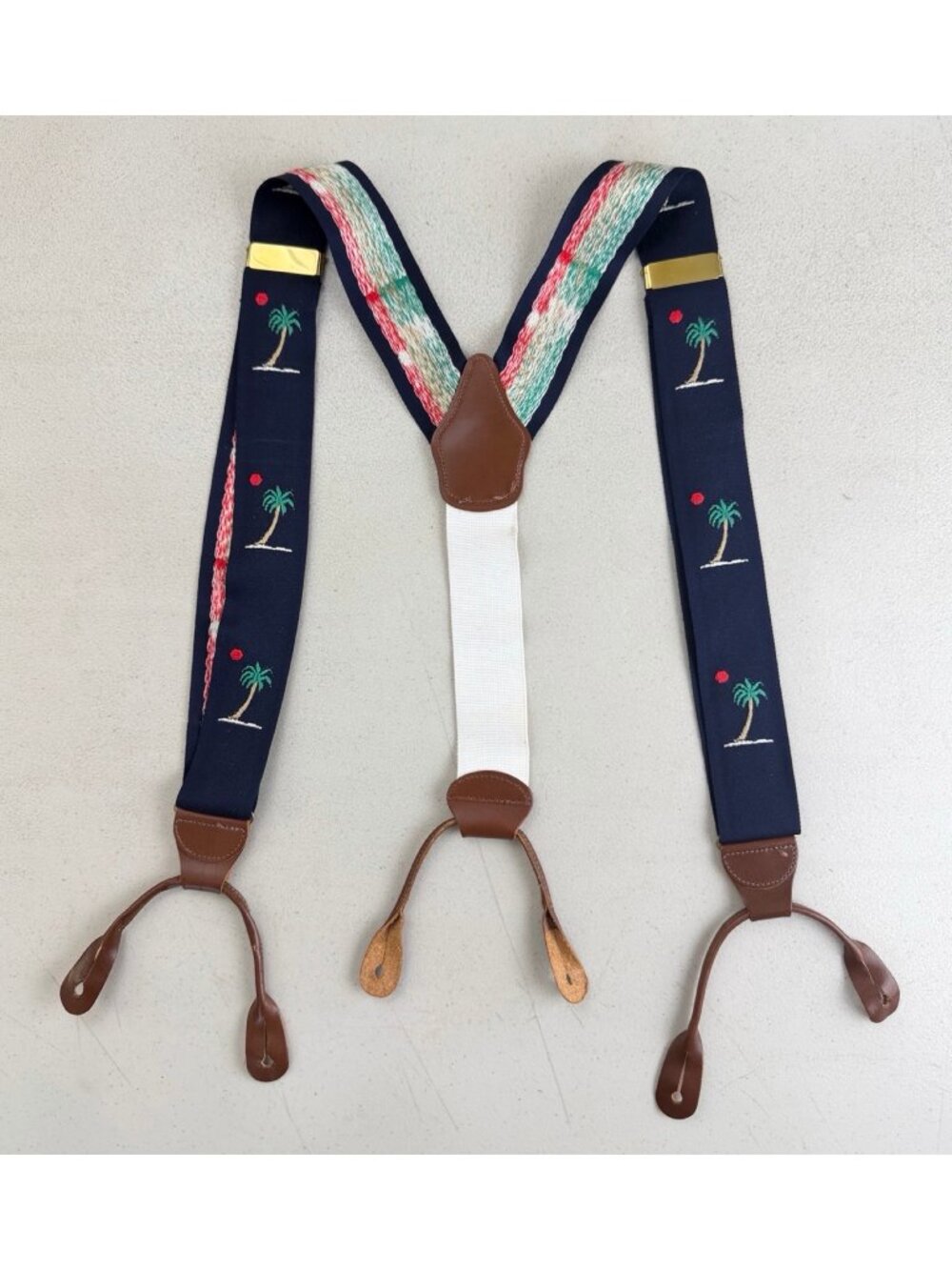 Vintage Palm Tree Embroidered Suspenders 90s Dooney & Bourke Adjustable One Size